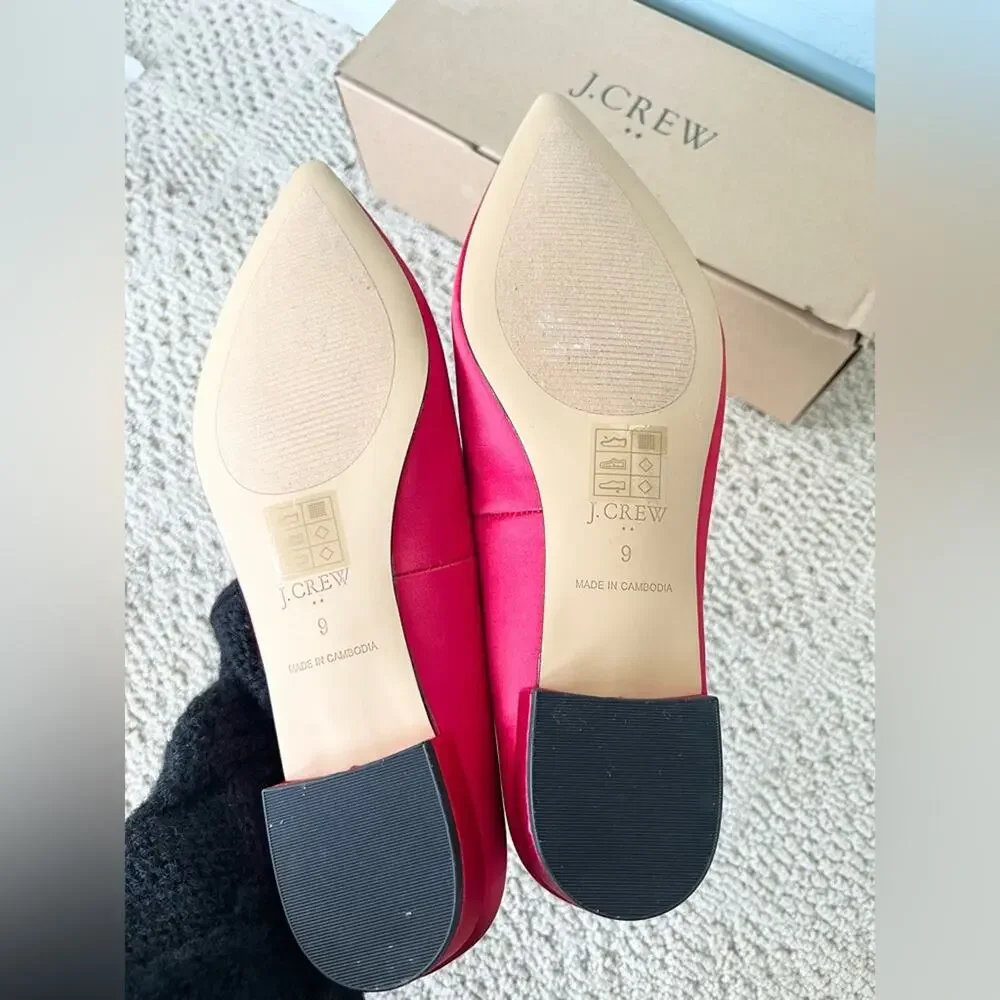 J crew new with box crystal embellished red satin point toe flats